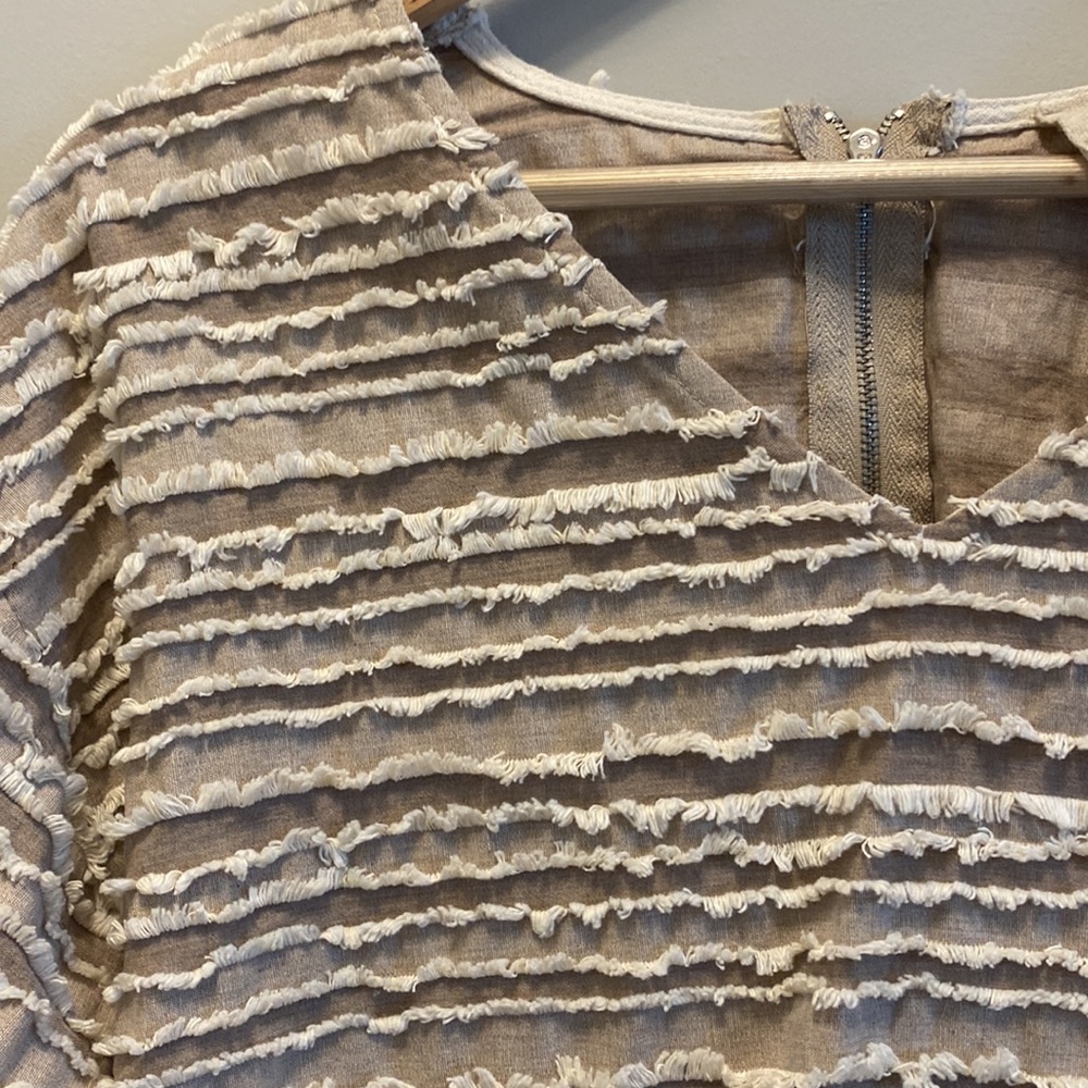 Moon River Tan Striped Festival Fringed Sleeve Top - Picture 3 of 8
